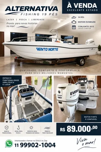 Lancha alternativa/fishing 19 pés, motor 115hp ano 2013
