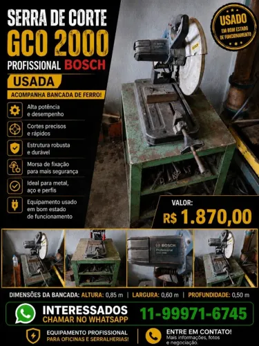 SERRA DE CORTE  GCO - PROFISSIONAL 2.000 BOSCH C/ BANCADA DE FERRO