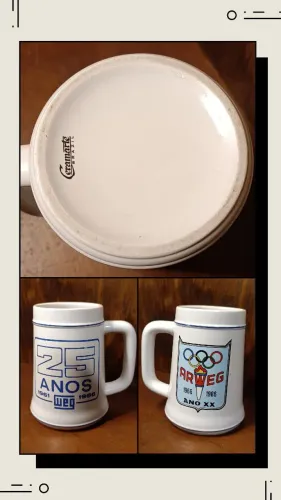 Caneca Antiga Comemorativa WEG 25 Anos e ARWEG 20 Anos 1986