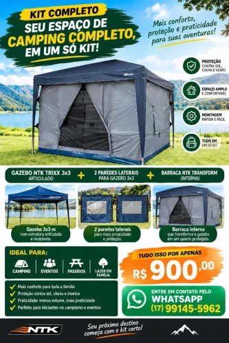 Gazebo NTK Trixx 3x3m articulado + Barraca Transform + 2 Paredes Laterais