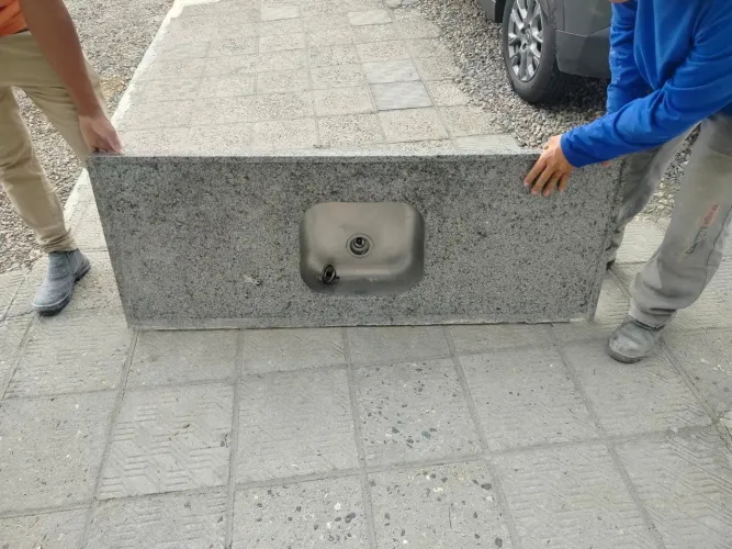 Pia balcão cozinha em granito com cuba