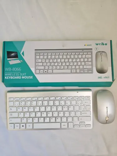Kit Teclado + Mouse Sem Fio Weibo WB-8066 Slim Branco - Completo