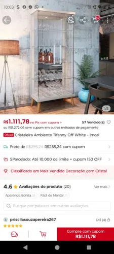 Cristaleira vidro e espelho