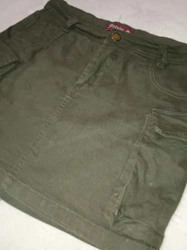 Saia Cargo Jeans Feminina Verde Militar - Tamanho 42