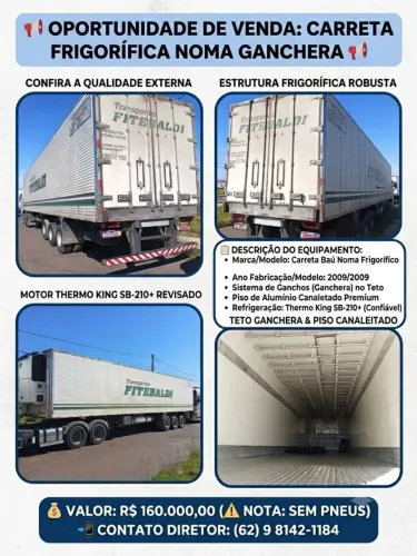 VENDE - SE CARRETA FRIGORÍFICA. NOMA GANCHEIRA. OPORTUNIDADE PARA QUEM BUSCA QUALIDADE .