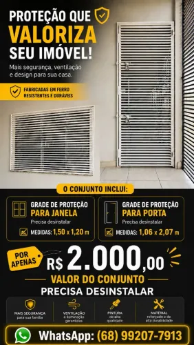 Grade de Proteção para Porta e Janela em Ferro - R$ 2.000