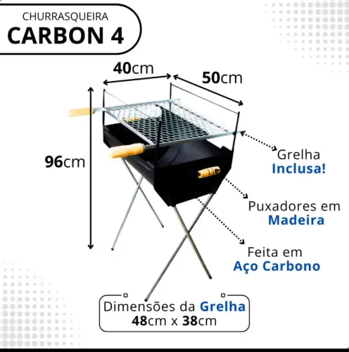 Churrasqueira de carvão grande em aço Carbono com grelha inclusa