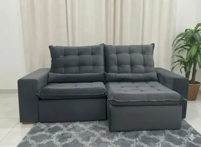Sofá Retrátil e Reclinável Londres 2,52m Cinza - Pillow 10cm e Molas