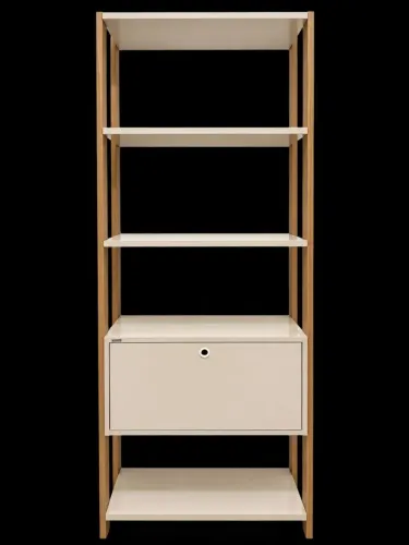 Estante 5 prateleiras com gaveta off white e madeira