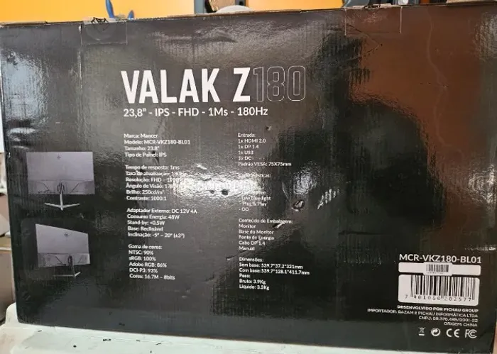 Monitor Mancer Valak 180Hz Novo Lacrado