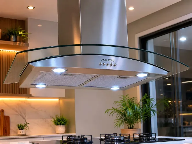 COIFA DE ILHA AGRATTO 90CM - INOX E VIDRO - 220V
