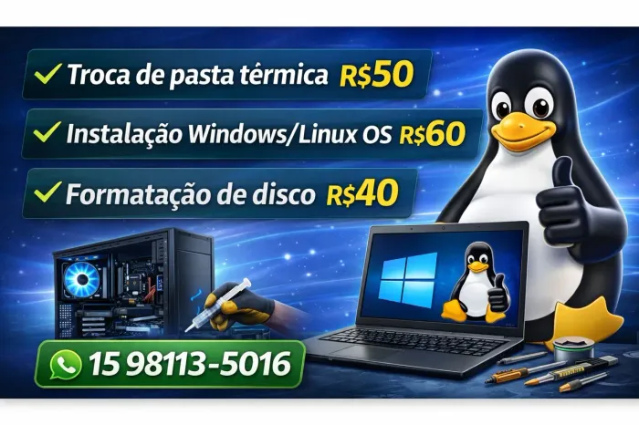 Melhorias básicas para computadores num valor acessível, muita praticidade. 