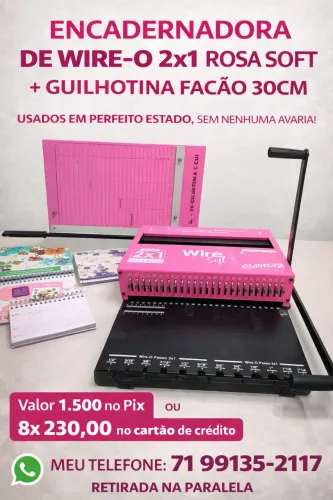 ENCADERNADORA DE WIRE-O 2x1 ROSA SOFT CONJUGADA + GUILHOTINA 30 CM