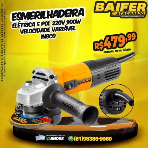Esmerilhadeira Lixadeira 5 Pol 220V 900W Velocidade Variável Ingco