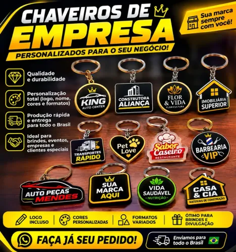 Chaveiro Personalizado para Empresas - Logo e Nome da Sua Marca | Brinde Corporativo