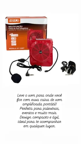 Caixa multifuncional. Rádio fm, bluetooth, cartão de memória e mega fone 