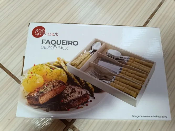Faqueiro Bon gourmet aço inox com cabo bambu 24 peças 