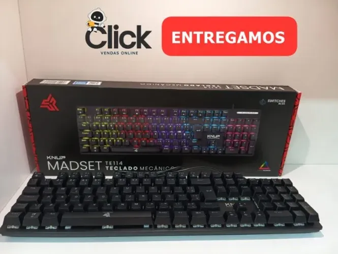 Teclado Mecânico Gamer Madset Rgb Blue Abnt2 Knup Kp-te114 Preto Português Brasil