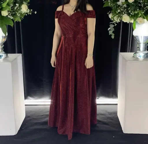 VESTIDO DE MADRINHA/FORMATURA/FESTA MARSALA GLITTER - TAM M