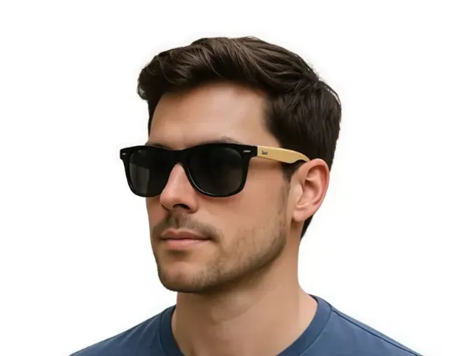 ?Óculos de sol retrô de bambu, estilo vintage com hastes UV400 unissex, ideal para uso diá