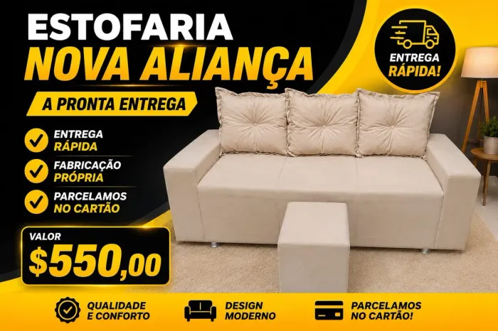 Sofá 3 lugares pronta entrega puff de brinde entrega grátis ?