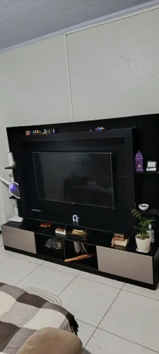 Estante Rack com Painel e Suporte TV 65" Moscou Multimóveis Preto/Lacca Fume