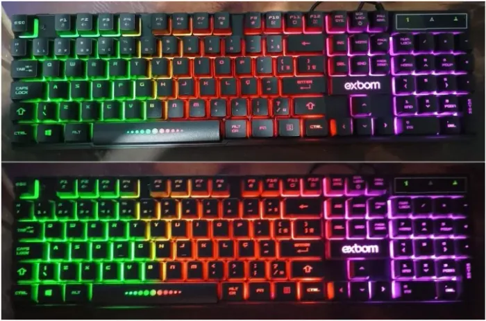 Teclado USB Gamer Semi Mecanico Led RGB Exbom