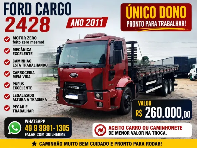 Ford cargo 2428 ano 2011 completo motor zero top 