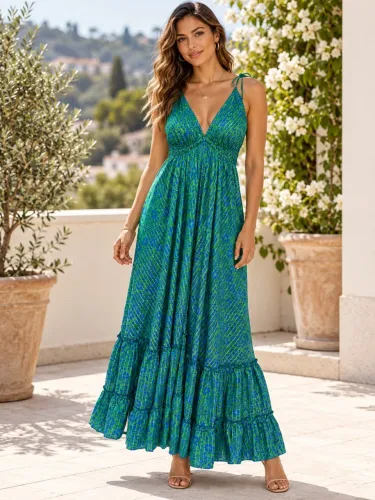 Vestido frente única estampado indiano