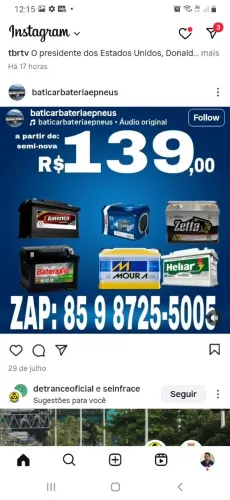 Baterias automotiva apartir de R$ 139,00 com 3 meses de garantia 
