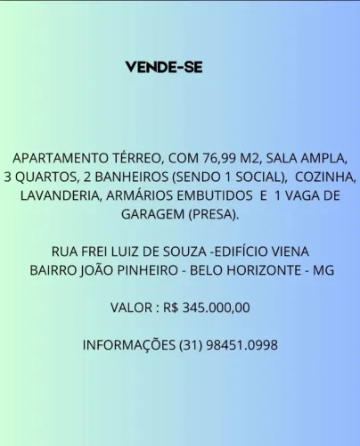 APARTAMENTO COM 3 QUARTOS, 2 BANHEIROS, - BAIRRO JOÃO PINHEIRO - BH