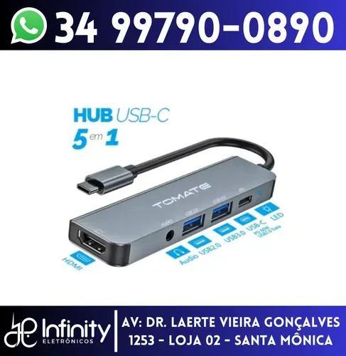 Adaptador Hub Type-C Para Hdmi Usb Pd e P2 Tomate