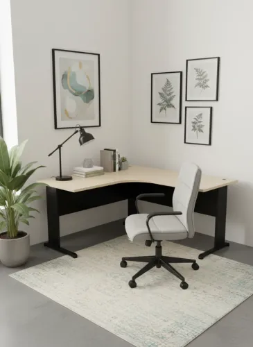 Mesa de Escritório em L Bege com Pés Pretos - Canto