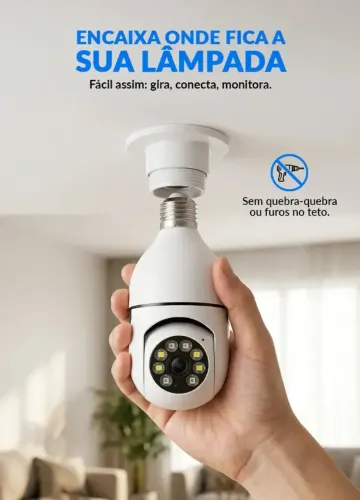 Câmera Lâmpada IP Wi-Fi Kapbom Full HD 1080p com Visão Noturna e Sensor de Movimento