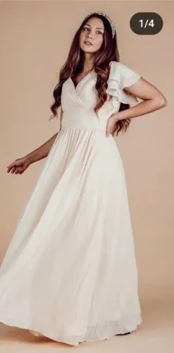 Vestido Festa Champanhe G Manga Moda Modesta