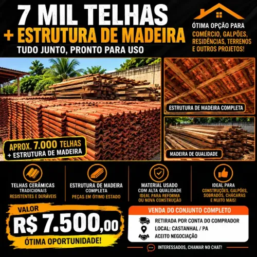 7 MILHEIROS DE TELHAS + ESTRUTURA COMPLETA DE MADEIRA