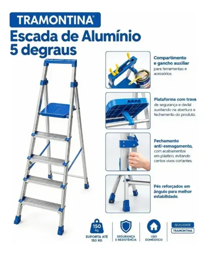 Escada de Alumínio Tramontina 5 Degraus