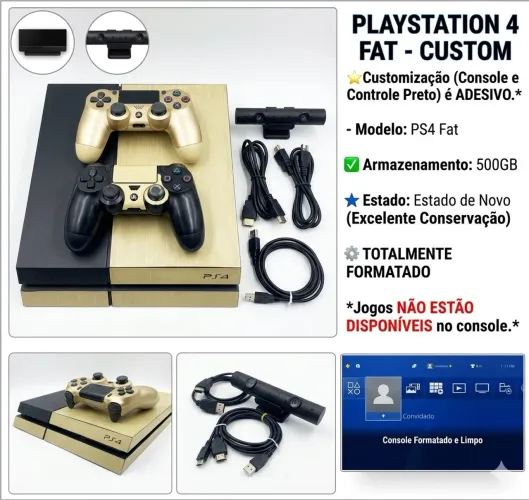 PS4 Fat 500 GB + 2 Controles Originais + PlayStation Camera + Mortal Kombat