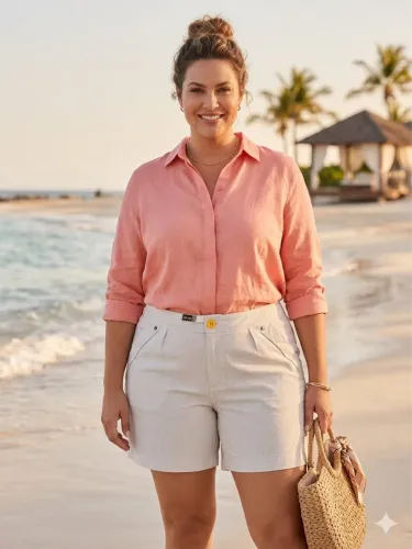 Short Hering 46 Risca de giz bege e branco