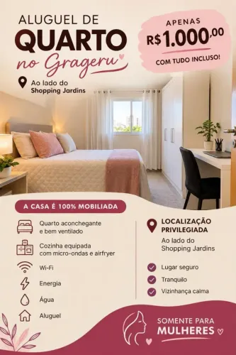 Alugo quarto mobiliado próximo ao Shopping Jardins - R$ 1.000 com tudo incluso