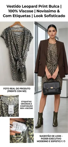 Vestido Viscose Onça Bluk Caimento com Nó Central - Tam. G (Veste bem até G/GG)