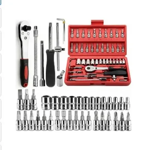 Kit Chave Catraca Canhão Cachimbo 46 Peças Vermelha 4-14mm