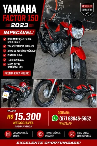 YAMAHA FACTOR 150 2023 - IMPECÁVEL!<br><br>? Ano: 2023