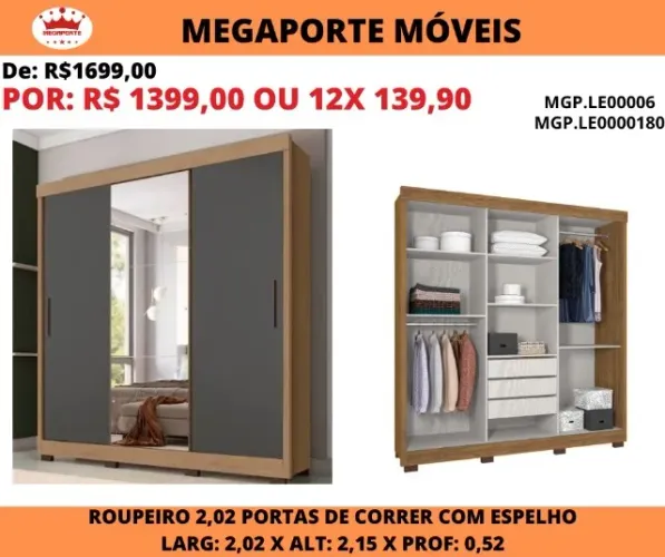 GUARDA ROUPA PORTAS DE CORRER C/ESPELHO