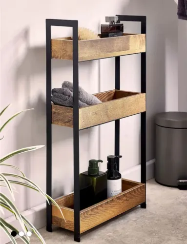 ESTANTE ORGANIZADORA DESIGN ESTILO INDUSTRIAL EM ACO E MADEIRA