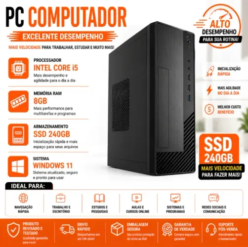 PC Computador Intel Core i5 | 8GB RAM | SSD 240GB | Excelente Desempenho!