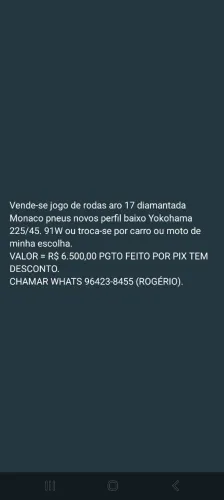 Vende-se jogo de rodas aro 17 diamantada Monaco R$ 6.500,00