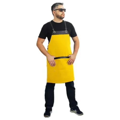 Avental Amarelo Profissional Barbeiro, Bartender, Chef, Barista - Alças Reguláveis (NOVO)
