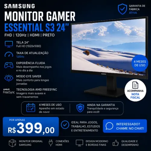 MONITOR SAMSUNG ESSENTIAL S3 24" FHD 120Hz
