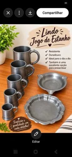 Conjunto de 5 Canecas em Estanho e 2 cinzeiros, usados somente para decoração.